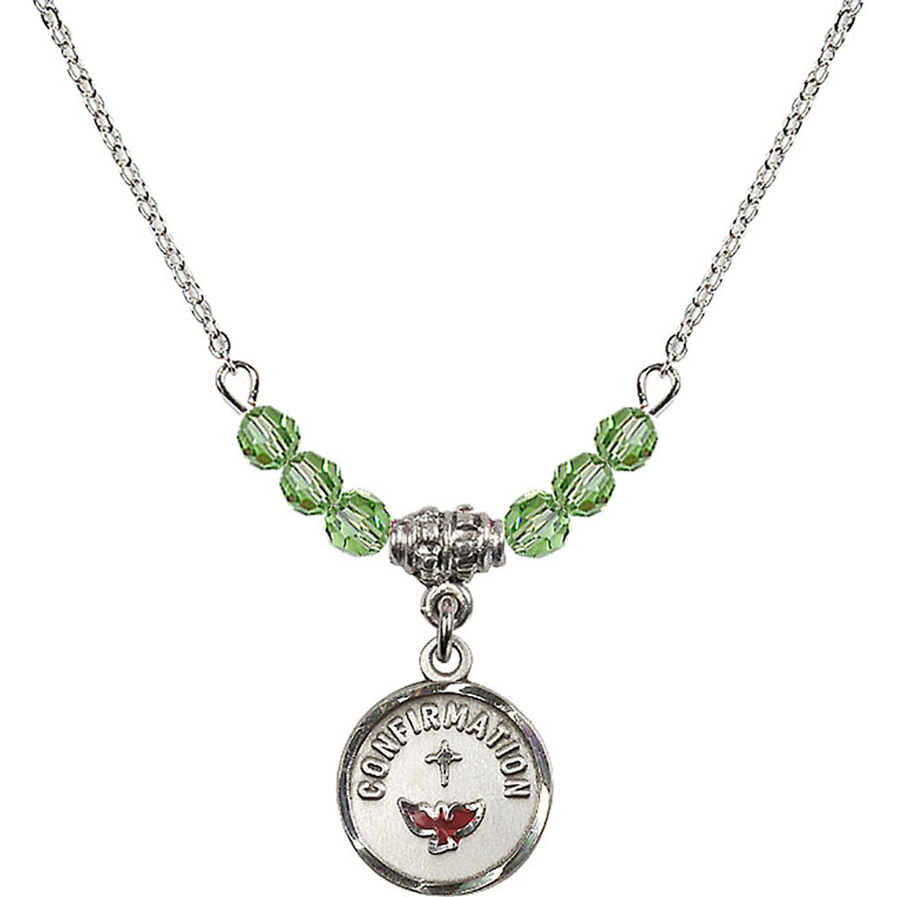 Sterling Silver Confirmation Birthstone Necklace with Peridot Beads - 0601