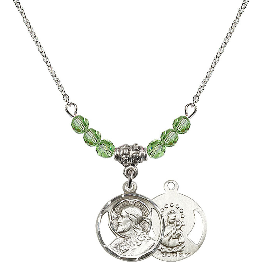 Sterling Silver Scapular Birthstone Necklace with Peridot Beads - 0611
