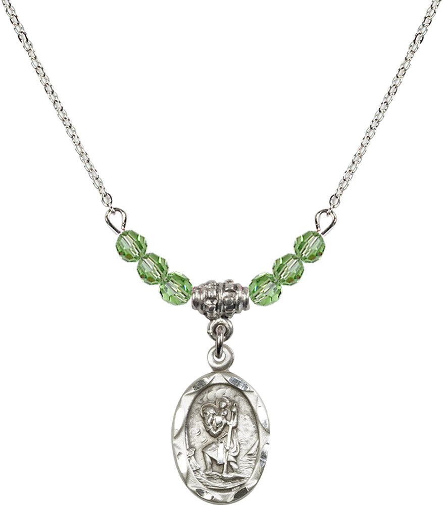 Sterling Silver Saint Christopher Birthstone Necklace with Peridot Beads - 0612