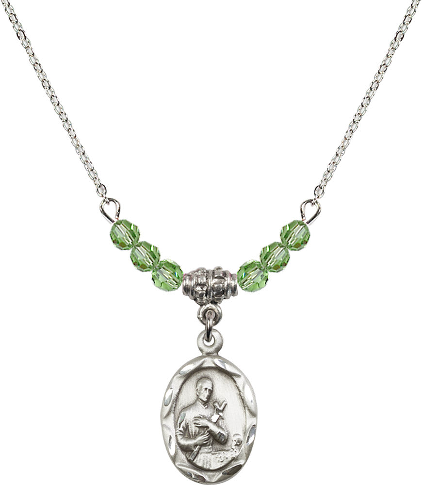 Sterling Silver Saint Gerard Birthstone Necklace with Peridot Beads - 0612