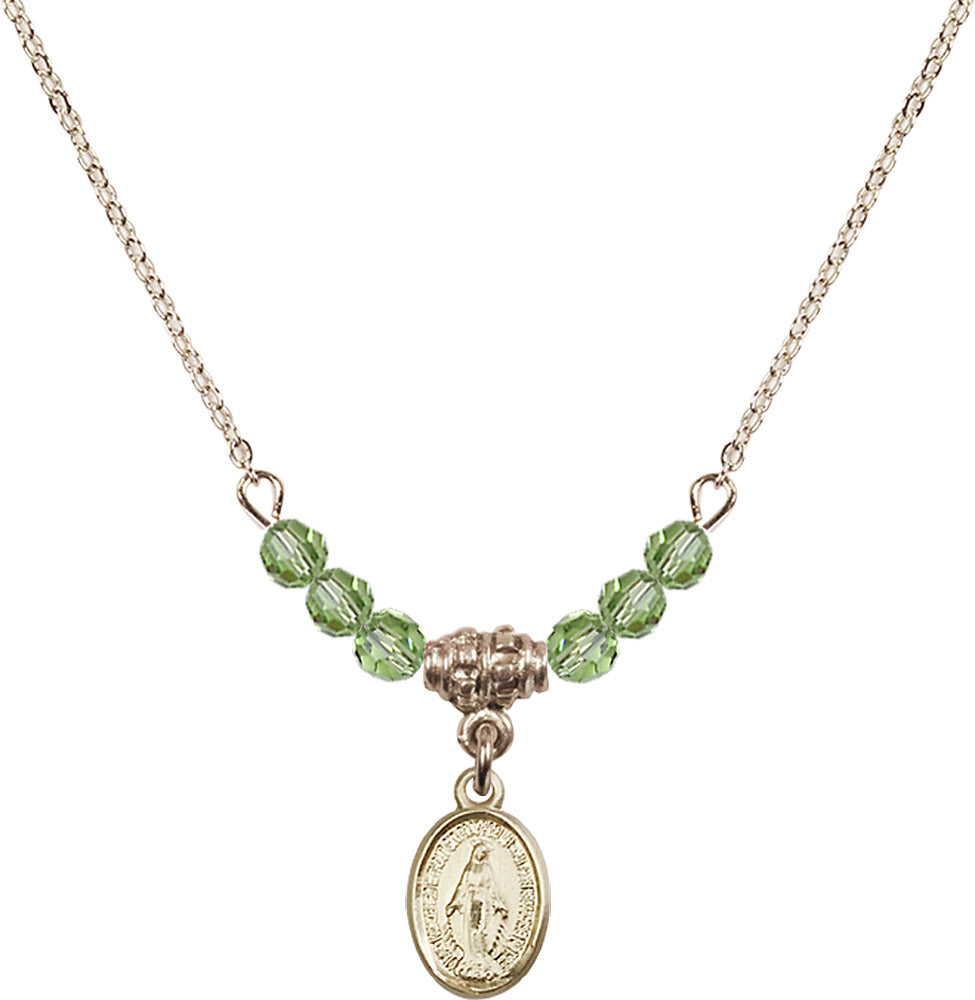 14kt Gold Filled Miraculous Birthstone Necklace with Peridot Beads - 0702