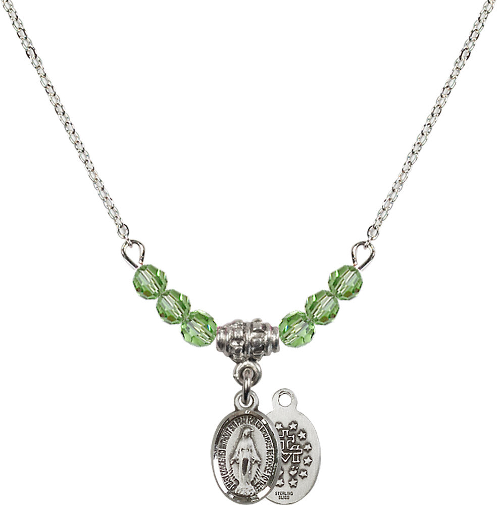 Sterling Silver Miraculous Birthstone Necklace with Peridot Beads - 0702
