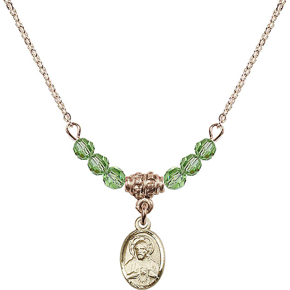 14kt Gold Filled Scapular Birthstone Necklace with Peridot Beads - 0702