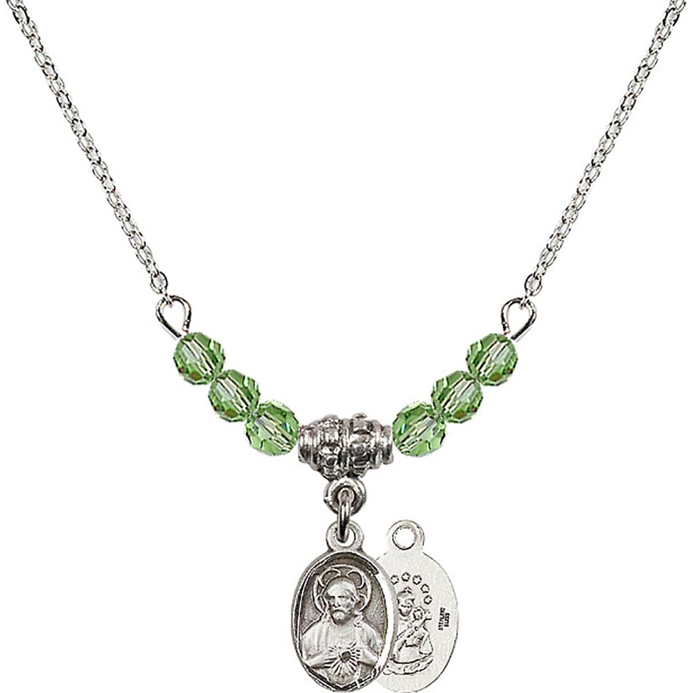 Sterling Silver Scapular Birthstone Necklace with Peridot Beads - 0702