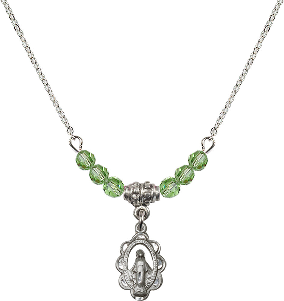 Sterling Silver Miraculous Birthstone Necklace with Peridot Beads - 1610