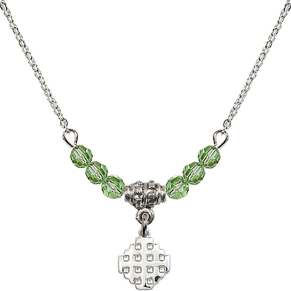 Sterling Silver Jerusalem Cross Birthstone Necklace with Peridot Beads - 4118