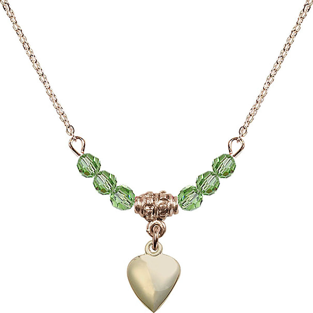 14kt Gold Filled Heart Birthstone Necklace with Peridot Beads - 4158