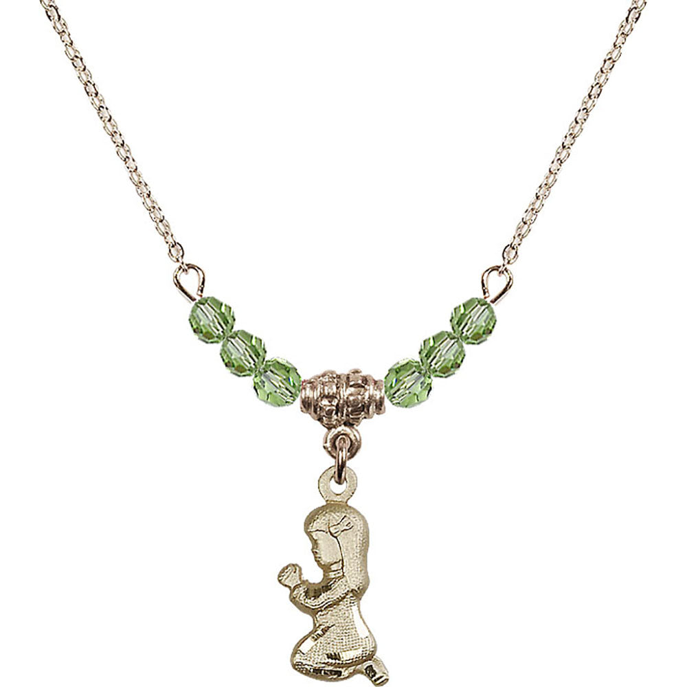 14kt Gold Filled Praying Girl Birthstone Necklace with Peridot Beads - 4262