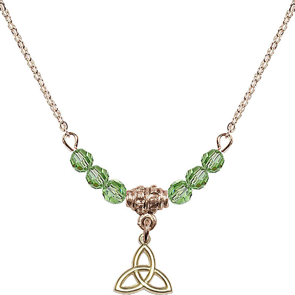 14kt Gold Filled Trinity Irish Knot Birthstone Necklace with Peridot Beads - 5100