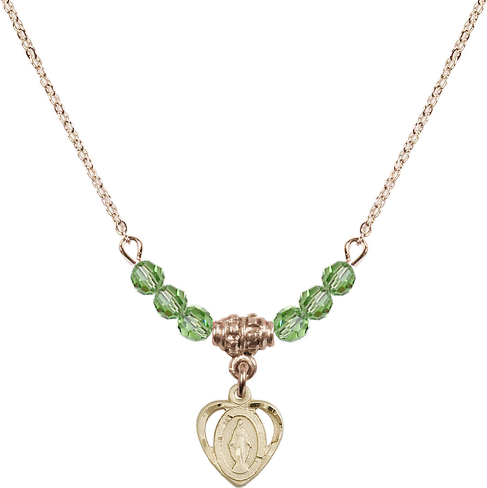 14kt Gold Filled Miraculous Birthstone Necklace with Peridot Beads - 5401