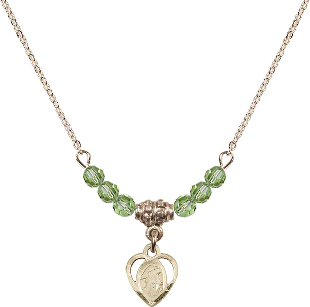 14kt Gold Filled Guardian Angel Birthstone Necklace with Peridot Beads - 5407