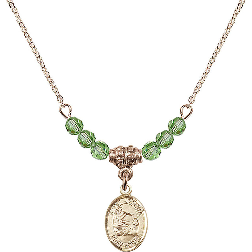 14kt Gold Filled Saint Joshua Birthstone Necklace with Peridot Beads - 9059