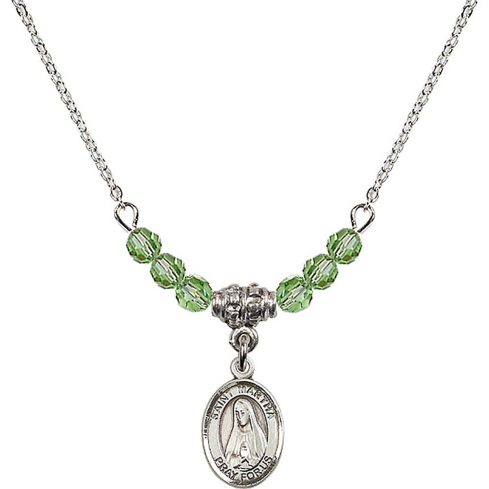 Sterling Silver Saint Martha Birthstone Necklace with Peridot Beads - 9075