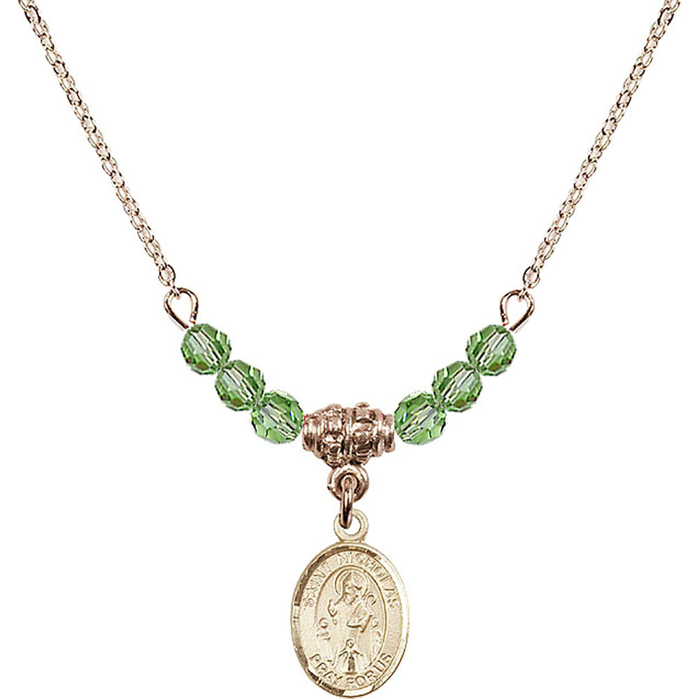14kt Gold Filled Saint Nicholas Birthstone Necklace with Peridot Beads - 9080