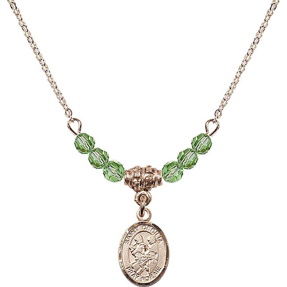 14kt Gold Filled Saint Cecilia / Marching Band Birthstone Necklace with Peridot Beads - 9179