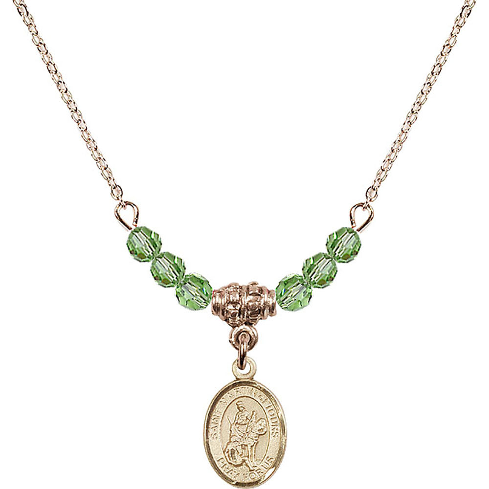 14kt Gold Filled Saint Martin of Tours Birthstone Necklace with Peridot Beads - 9200