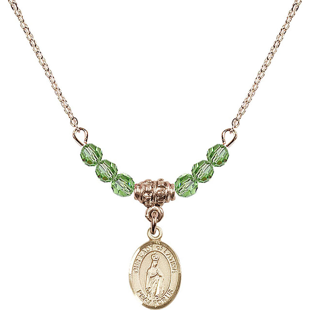 14kt Gold Filled Our Lady of Fatima Birthstone Necklace with Peridot Beads - 9205
