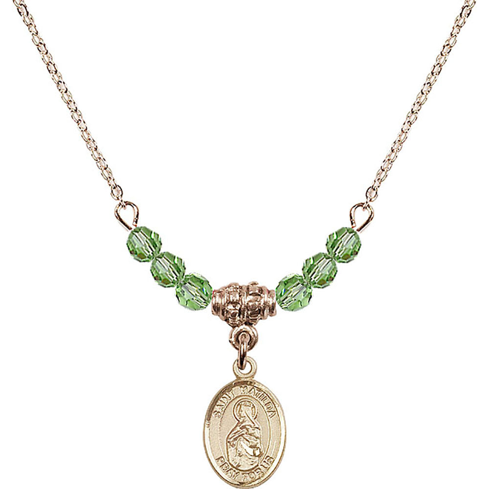 14kt Gold Filled Saint Matilda Birthstone Necklace with Peridot Beads - 9239