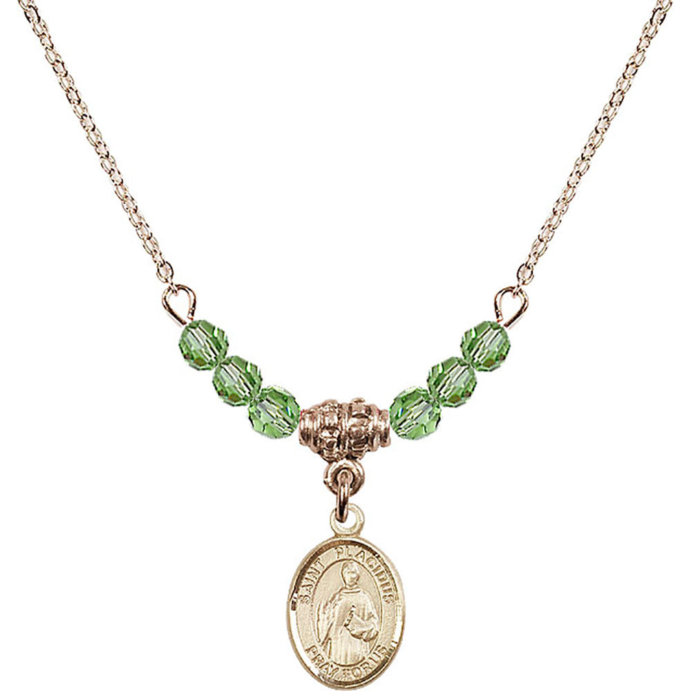 14kt Gold Filled Saint Placidus Birthstone Necklace with Peridot Beads - 9240