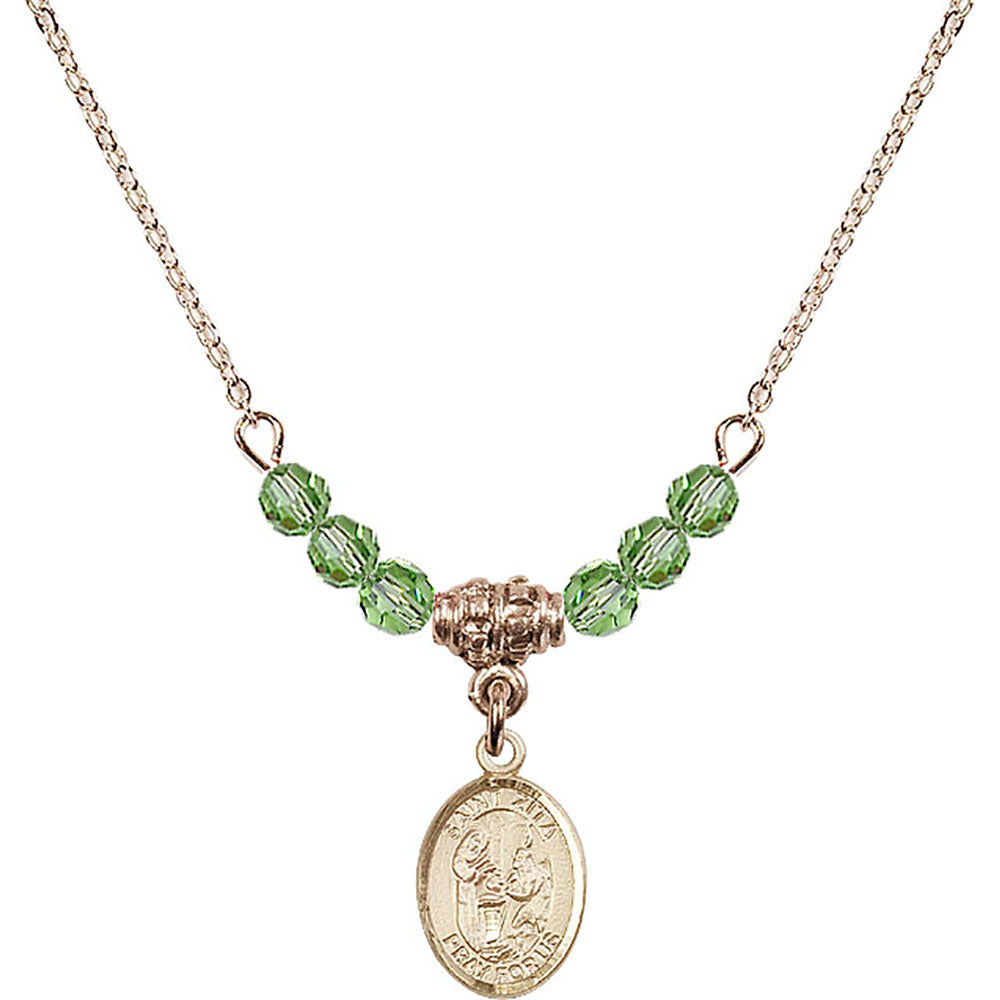 14kt Gold Filled Saint Zita Birthstone Necklace with Peridot Beads - 9244