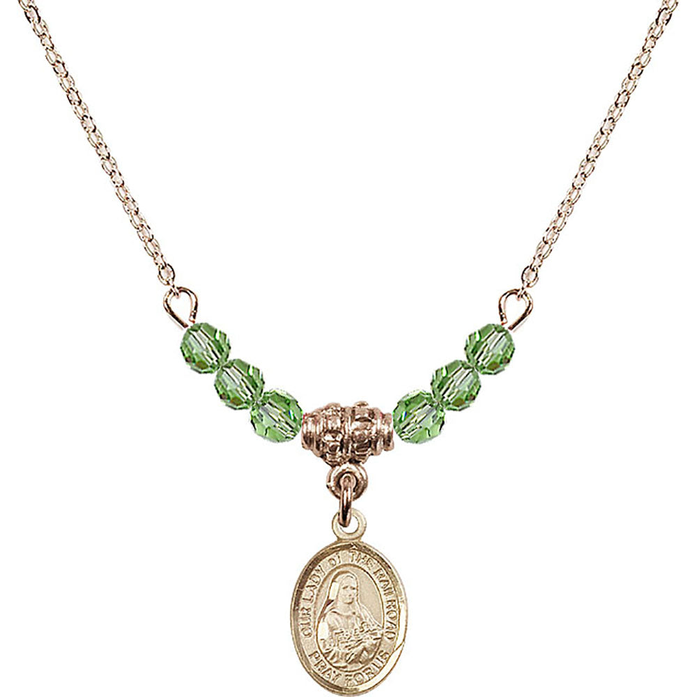 14kt Gold Filled Our Lady of the Railroad Birthstone Necklace with Peridot Beads - 9247