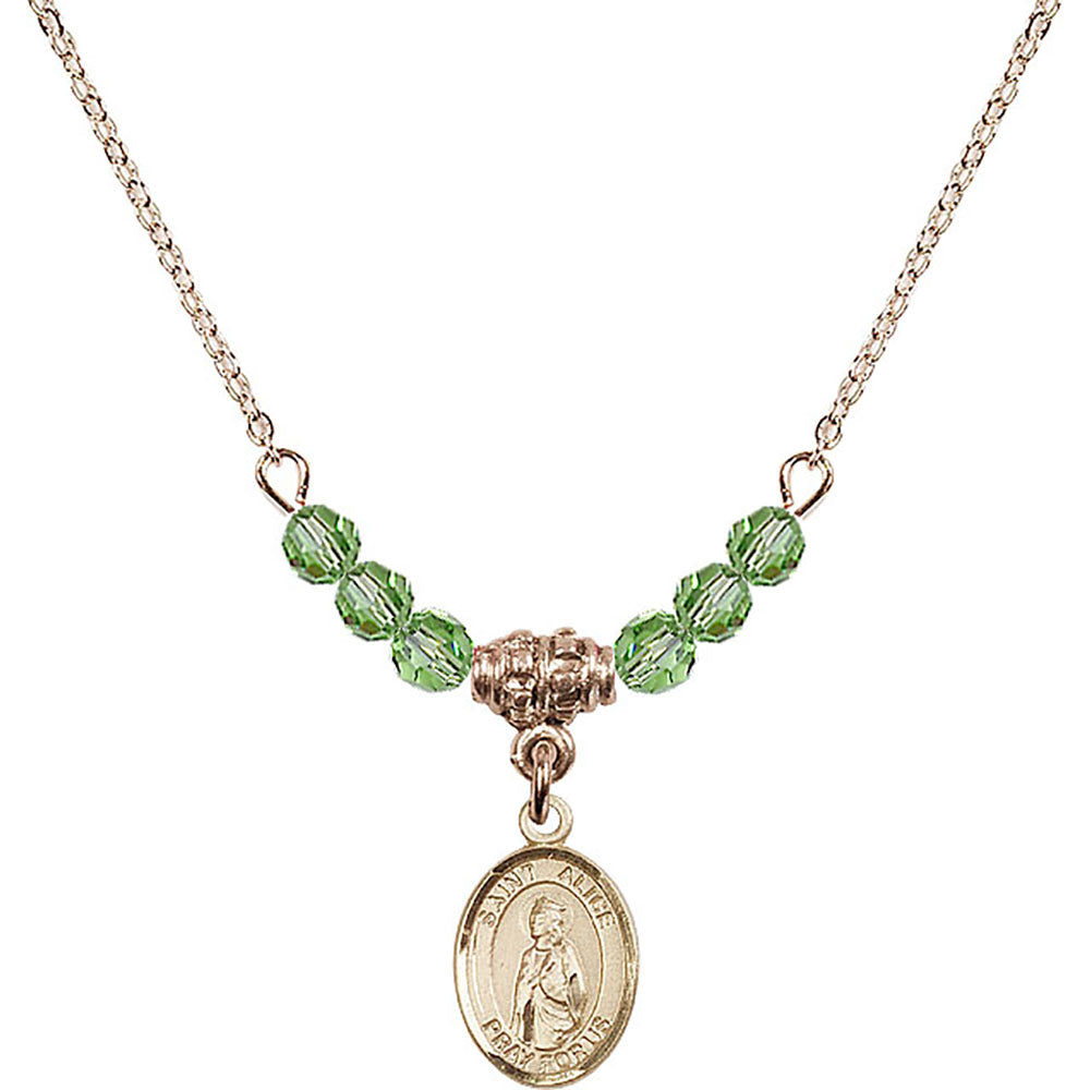 14kt Gold Filled Saint Alice Birthstone Necklace with Peridot Beads - 9248