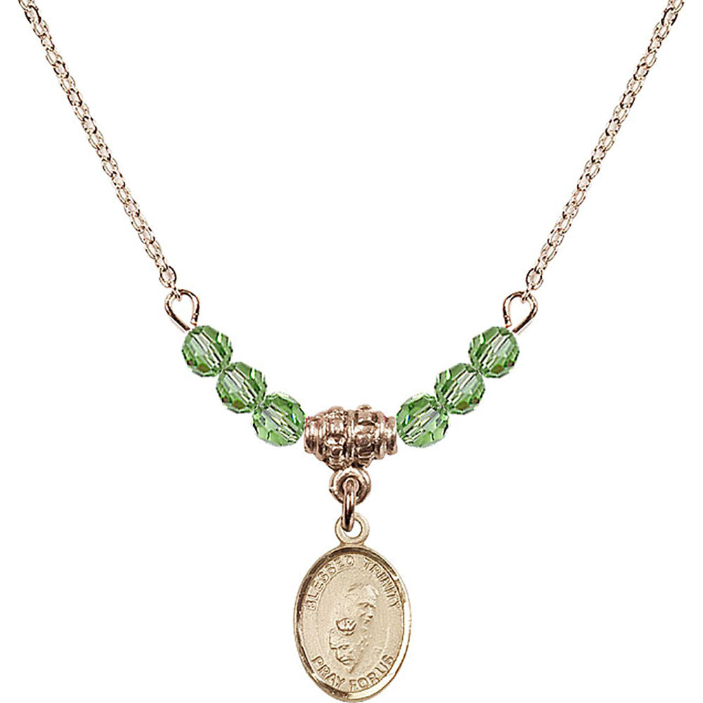 14kt Gold Filled Blessed Trinity Birthstone Necklace with Peridot Beads - 9249