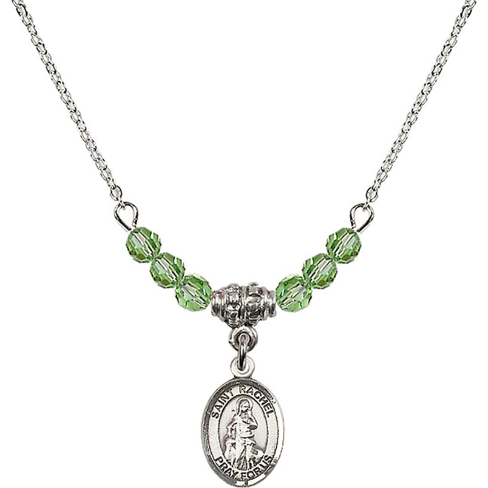 Sterling Silver Saint Rachel Birthstone Necklace with Peridot Beads - 9251