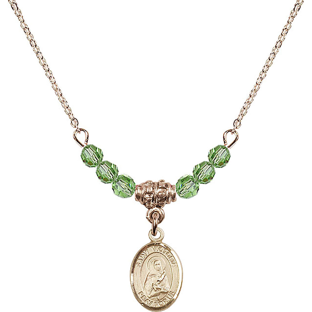 14kt Gold Filled Saint Victoria Birthstone Necklace with Peridot Beads - 9253