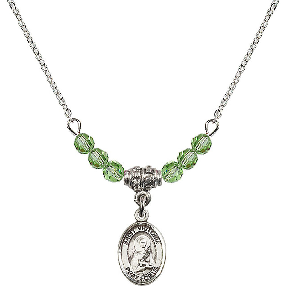 Sterling Silver Saint Victoria Birthstone Necklace with Peridot Beads - 9253