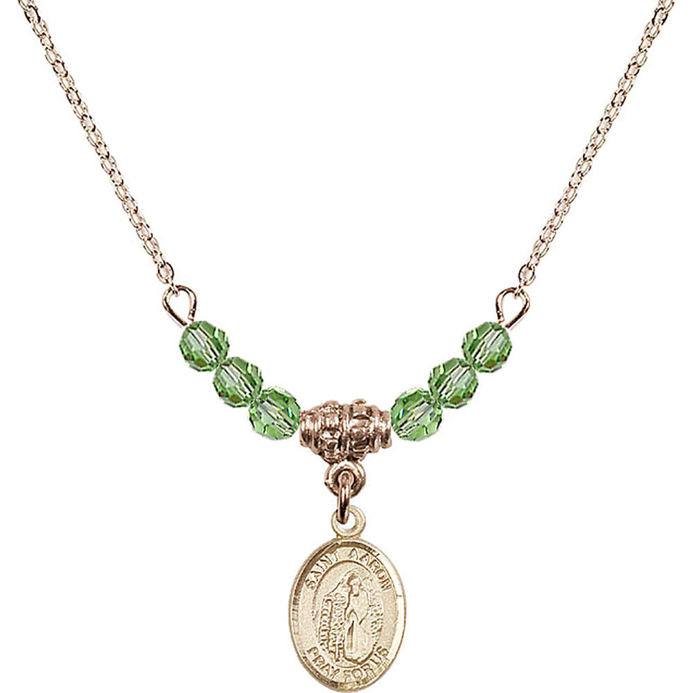 14kt Gold Filled Saint Aaron Birthstone Necklace with Peridot Beads - 9254