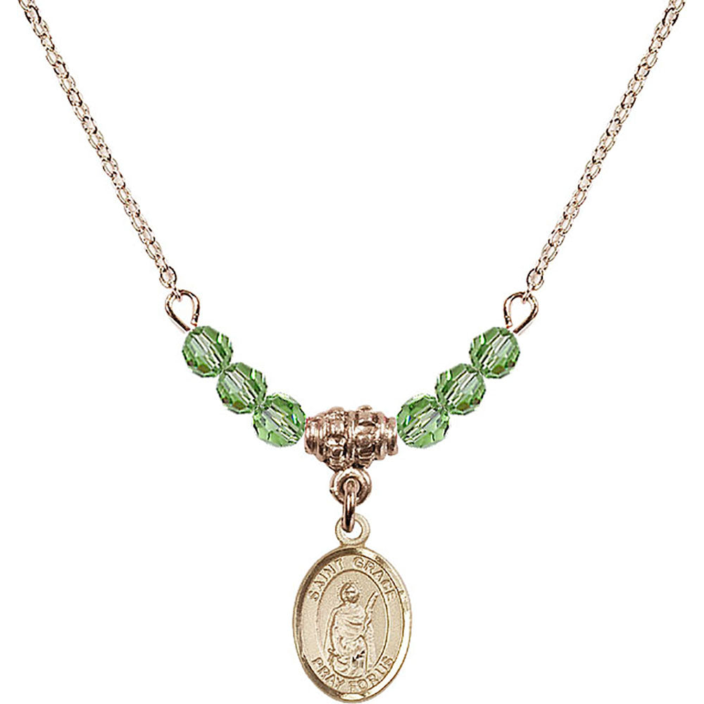 14kt Gold Filled Saint Grace Birthstone Necklace with Peridot Beads - 9255