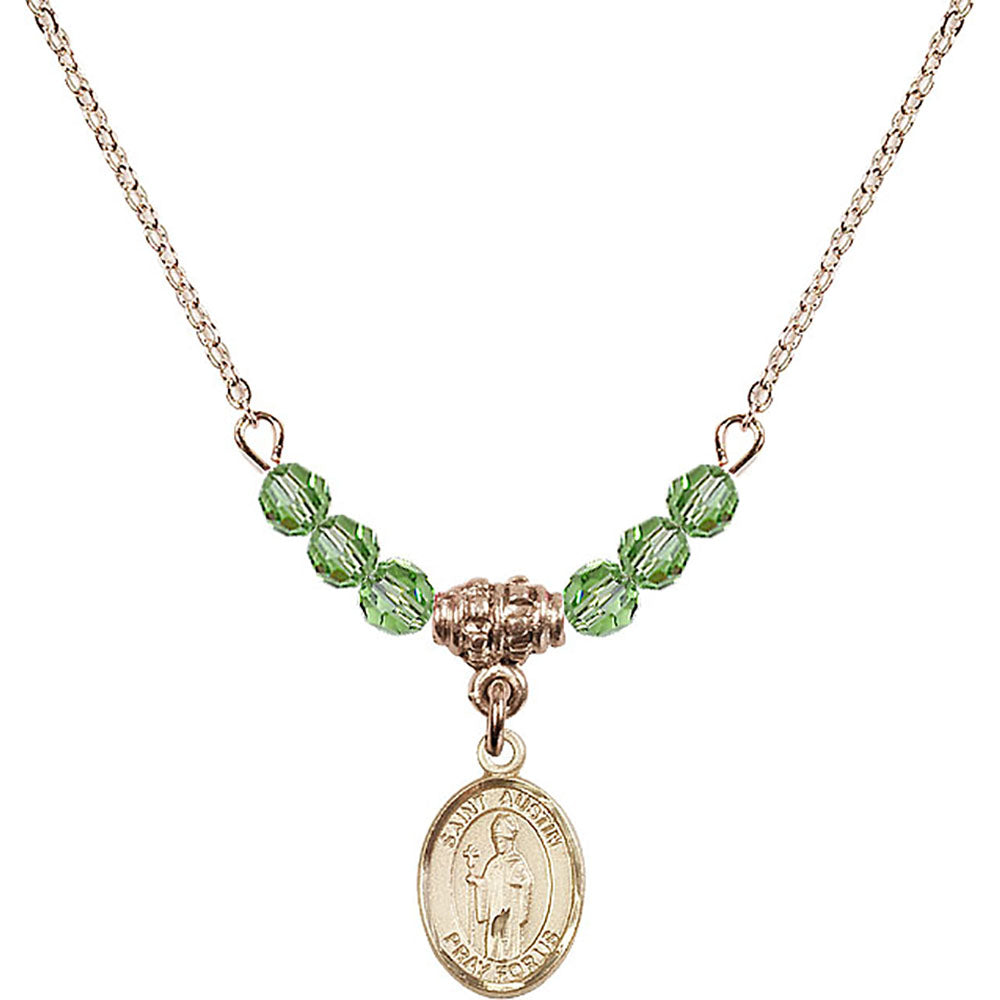 14kt Gold Filled Saint Austin Birthstone Necklace with Peridot Beads - 9256