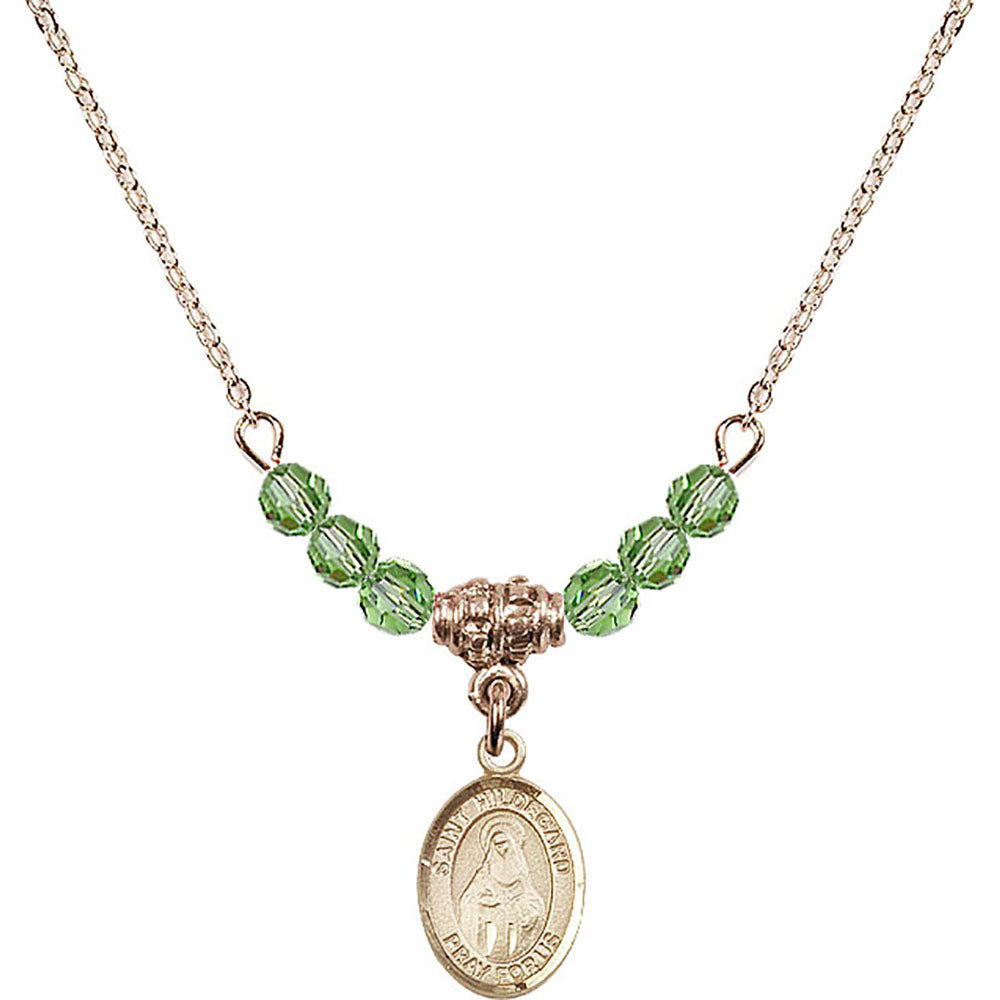 14kt Gold Filled Saint Hildegard von Bingen Birthstone Necklace with Peridot Beads - 9260