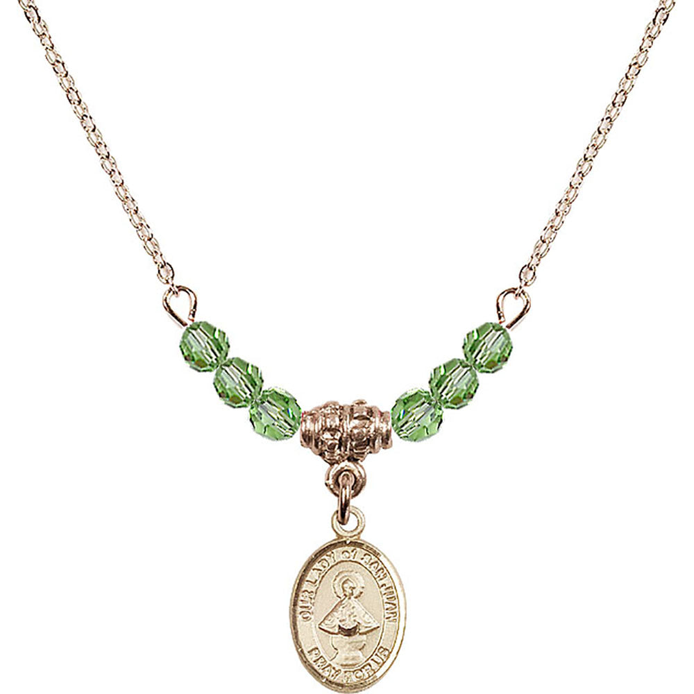 14kt Gold Filled Our Lady of San Juan Birthstone Necklace with Peridot Beads - 9263
