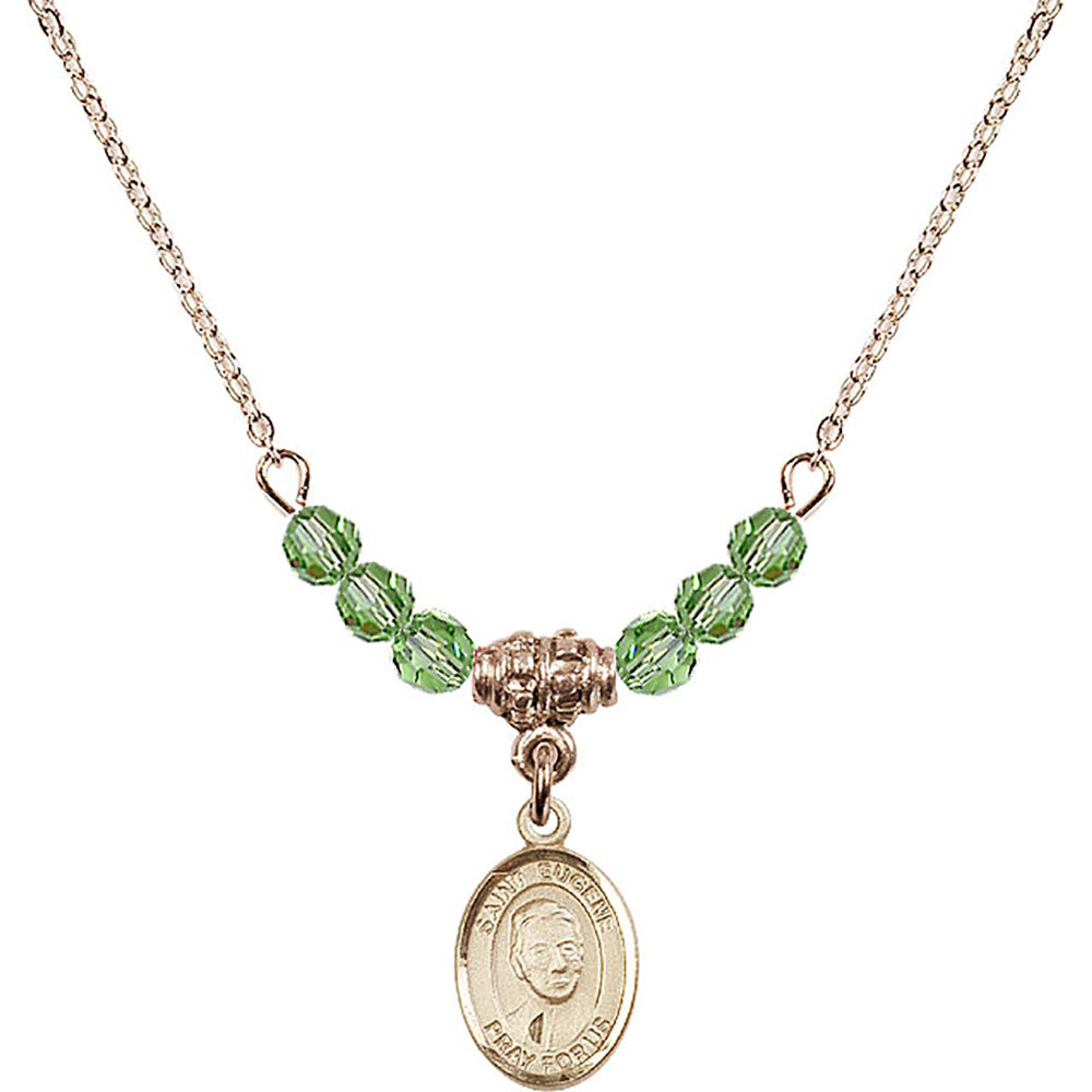 14kt Gold Filled Saint Eugene de Mazenod Birthstone Necklace with Peridot Beads - 9266