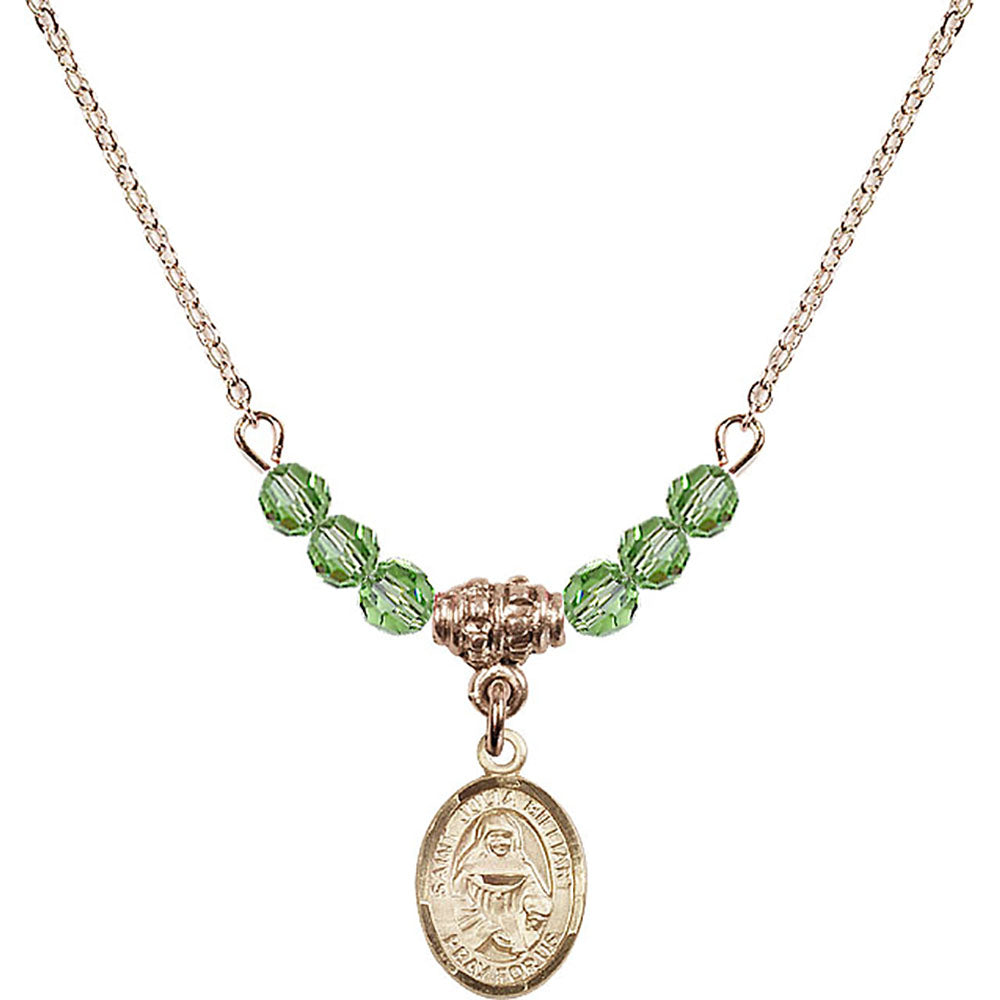 14kt Gold Filled Saint Julia Billiart Birthstone Necklace with Peridot Beads - 9267