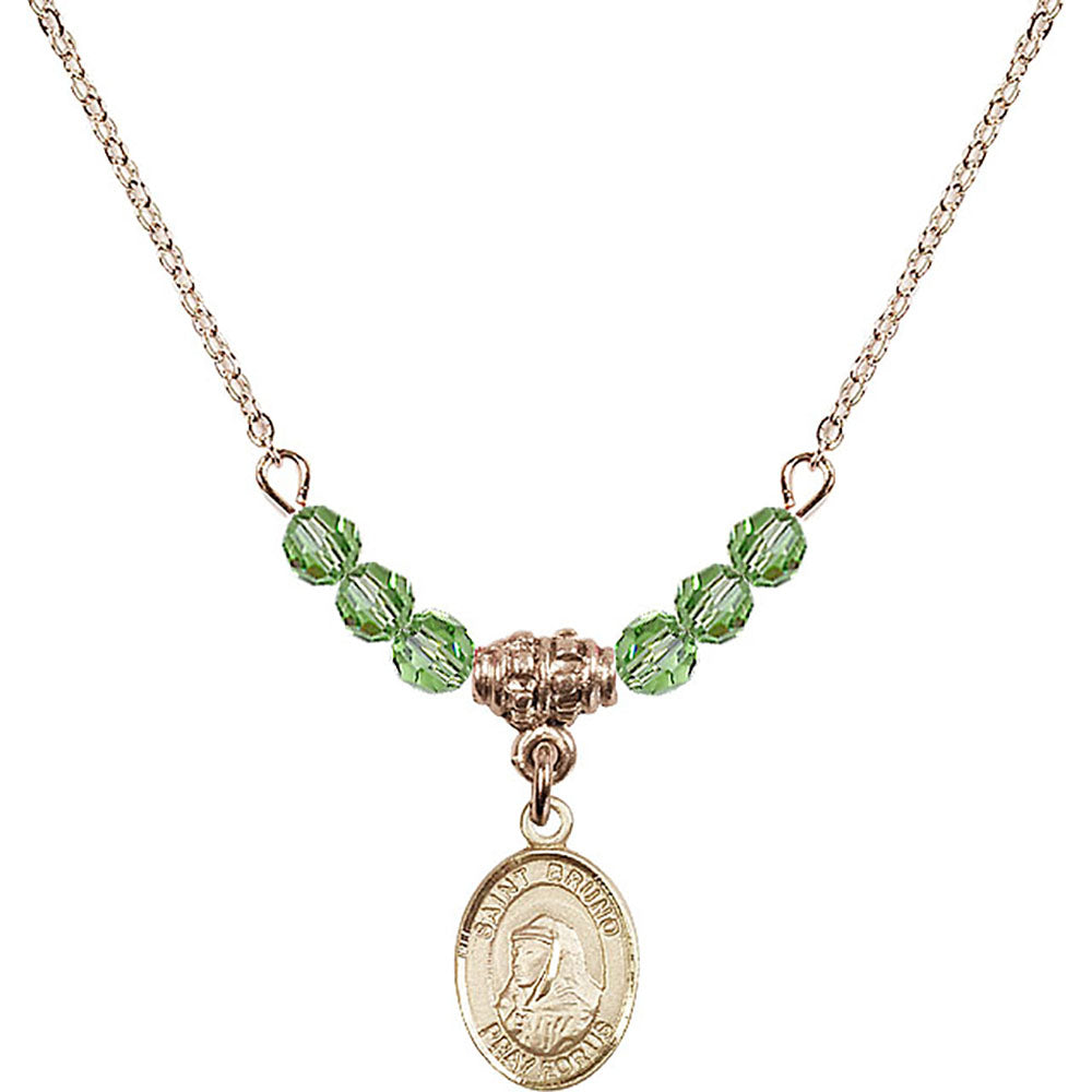 14kt Gold Filled Saint Bruno Birthstone Necklace with Peridot Beads - 9270