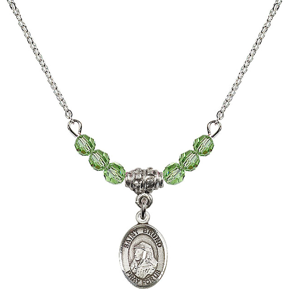 Sterling Silver Saint Bruno Birthstone Necklace with Peridot Beads - 9270