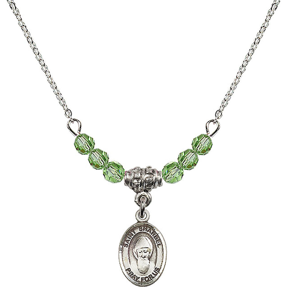 Sterling Silver Saint Sharbel Birthstone Necklace with Peridot Beads - 9271