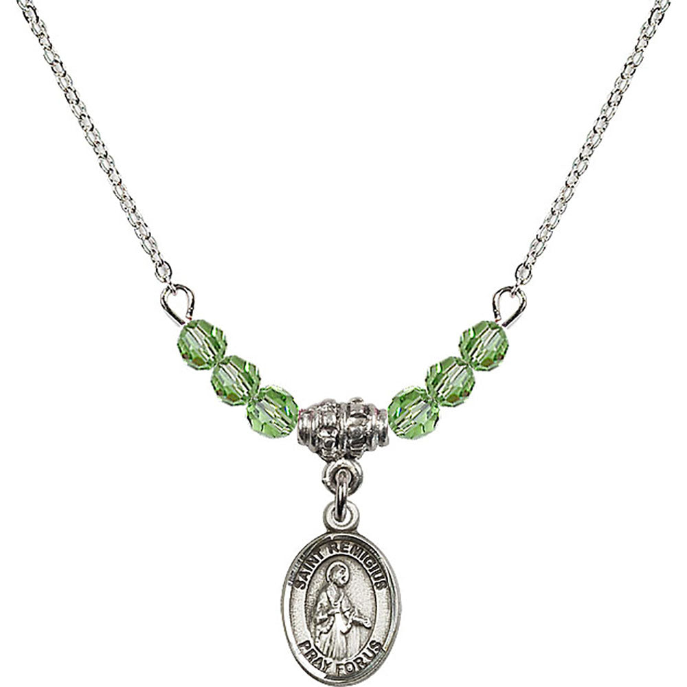 Sterling Silver Saint Remigius of Reims Birthstone Necklace with Peridot Beads - 9274