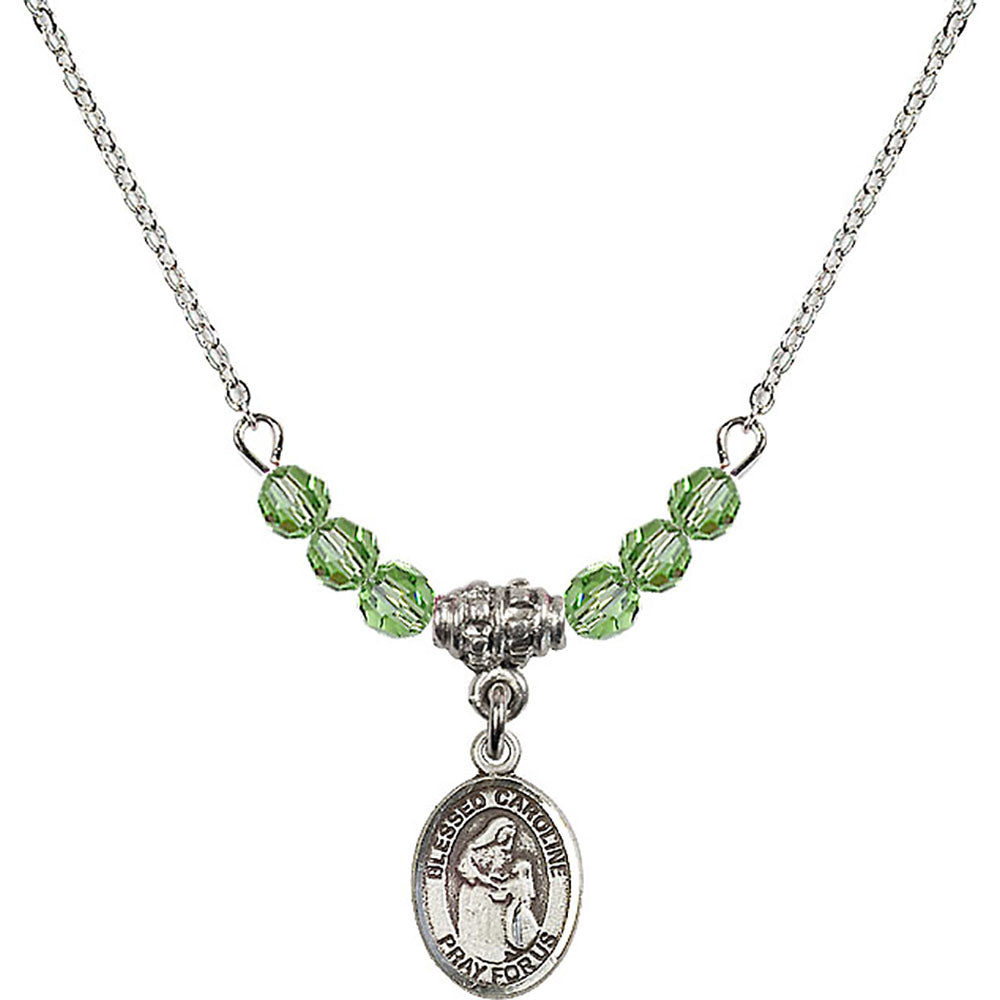 Sterling Silver Blessed Caroline Gerhardinger Birthstone Necklace with Peridot Beads - 9281