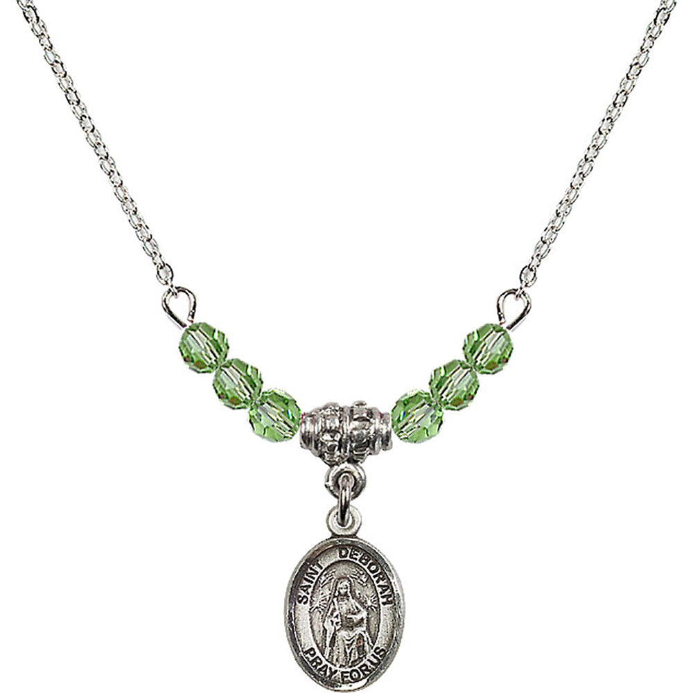 Sterling Silver Saint Deborah Birthstone Necklace with Peridot Beads - 9286