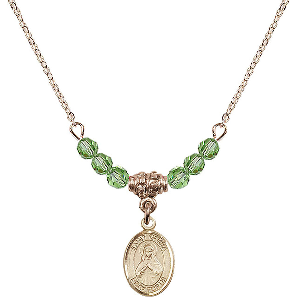 14kt Gold Filled Saint Olivia Birthstone Necklace with Peridot Beads - 9312