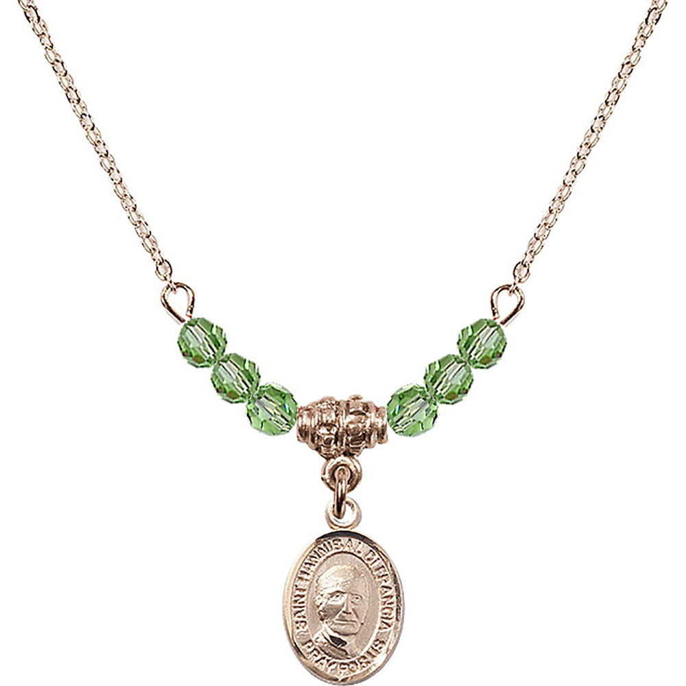 14kt Gold Filled Saint Hannibal Birthstone Necklace with Peridot Beads - 9327