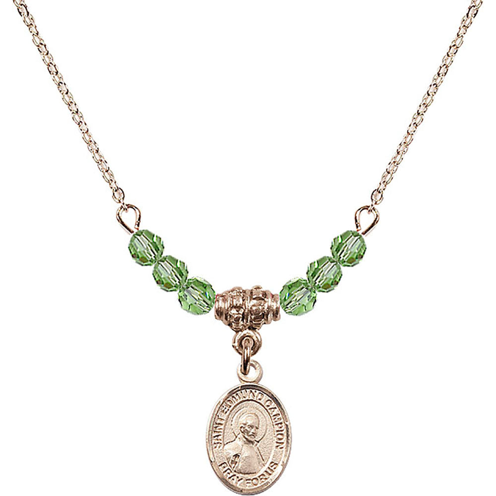 14kt Gold Filled Saint Edmund Campion Birthstone Necklace with Peridot Beads - 9333