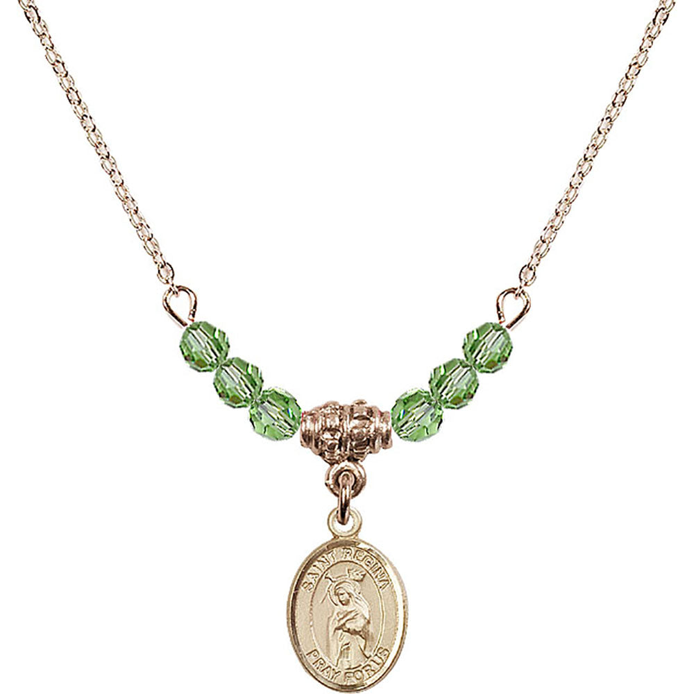 14kt Gold Filled Saint Regina Birthstone Necklace with Peridot Beads - 9335