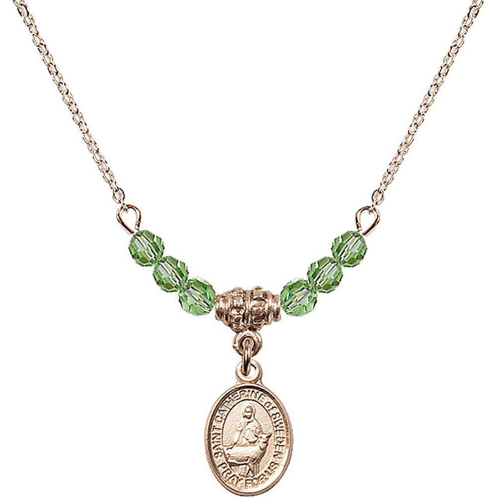 14kt Gold Filled Saint Catherine of Sweden Birthstone Necklace with Peridot Beads - 9336