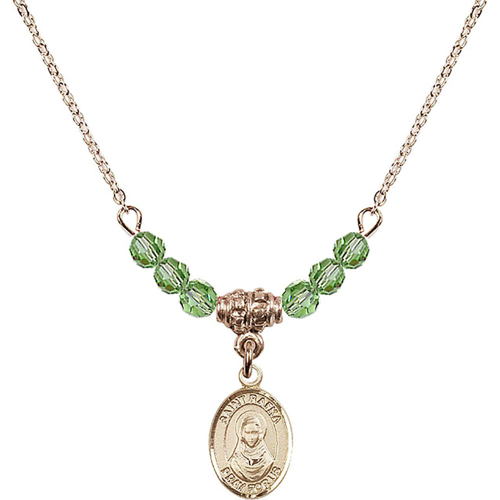 14kt Gold Filled Saint Rafka Birthstone Necklace with Peridot Beads - 9338