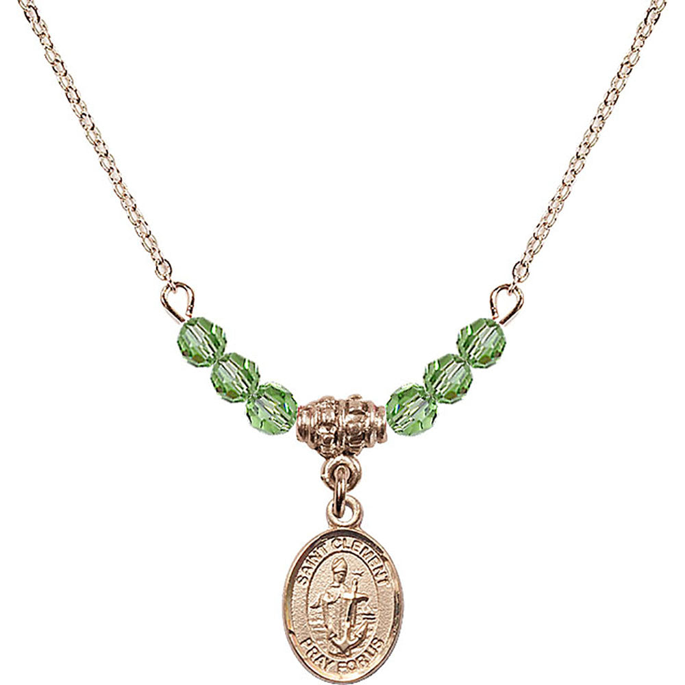 14kt Gold Filled Saint Clement Birthstone Necklace with Peridot Beads - 9340